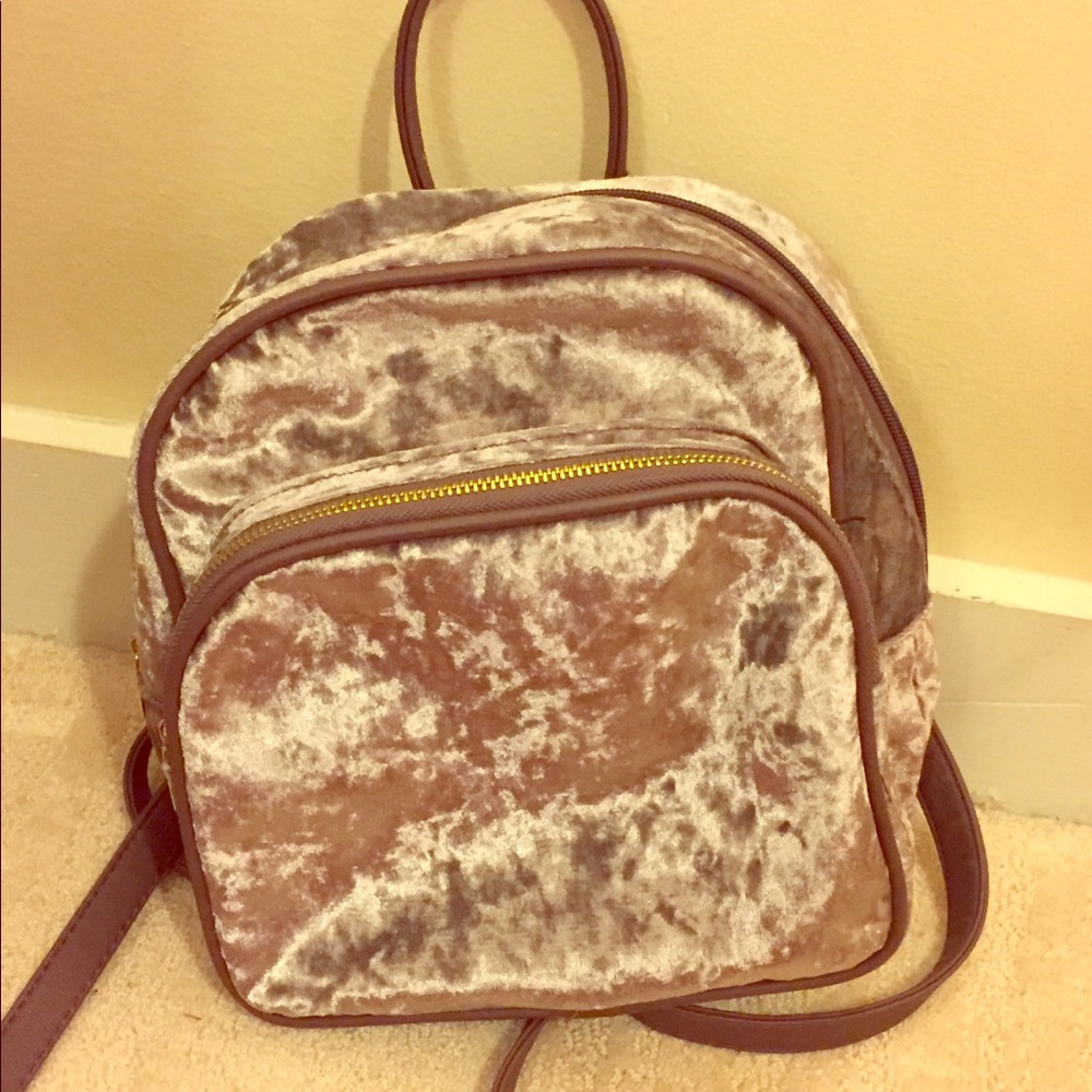 Gray velvet mini backpack